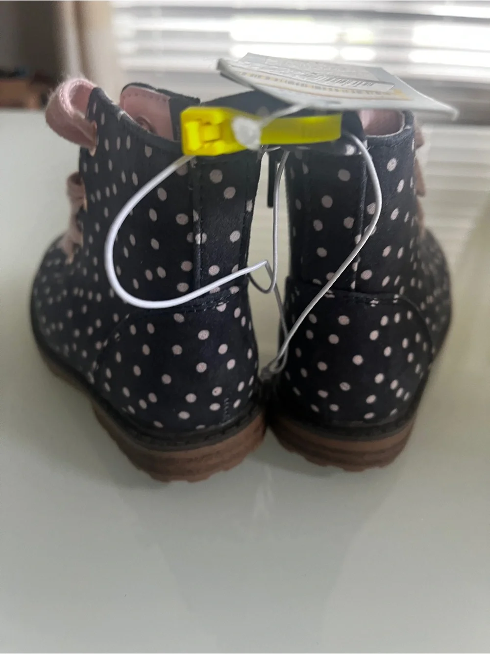 Cat & Jack Navy Polka Dot Boots with Pink Laces
